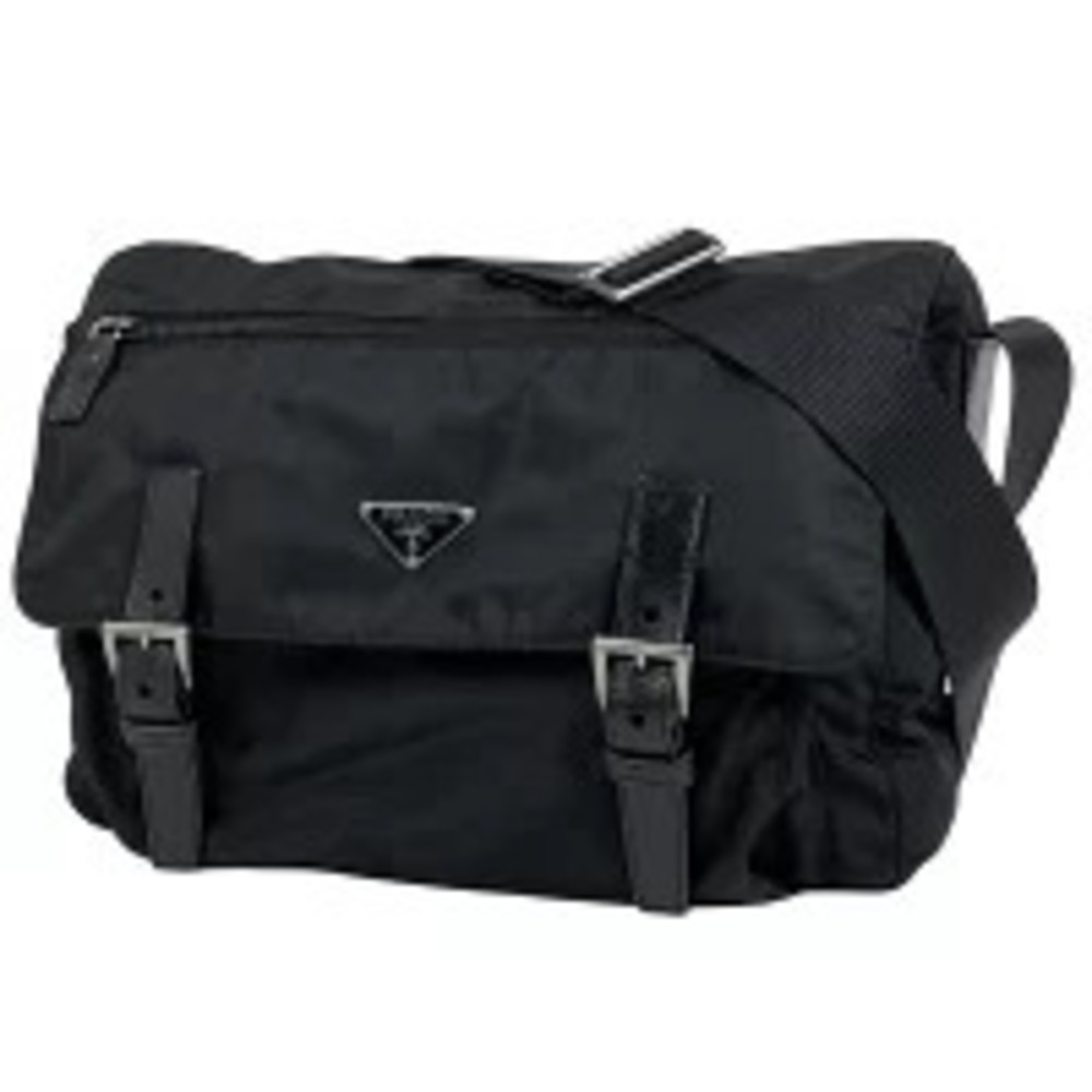 Prada Plate Shoulder Bag Messenger Nero Black